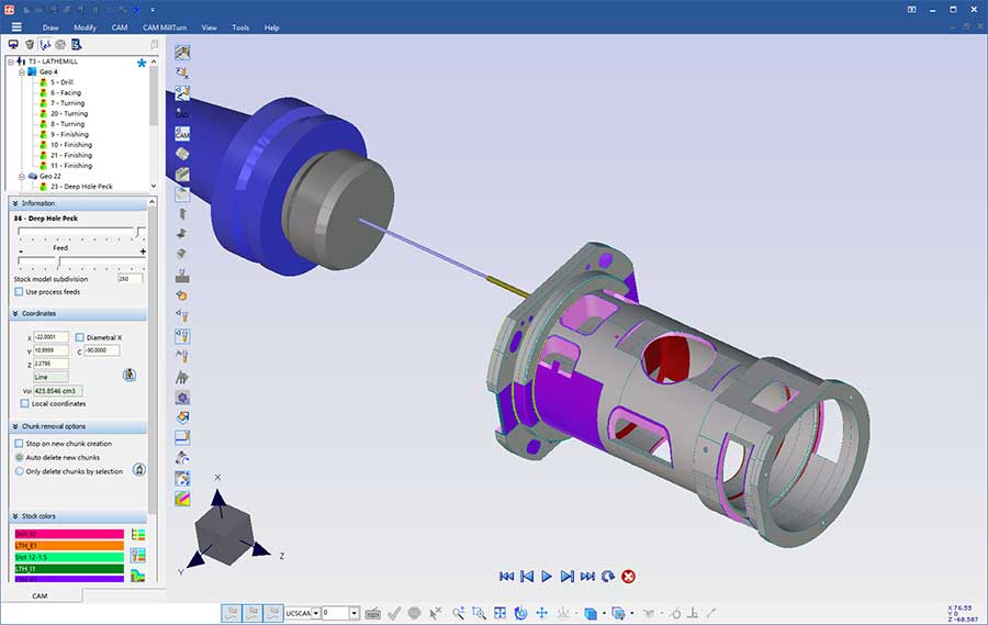 Performing multiple automatic milling, turning and drilling processes