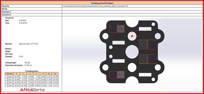 New machining report with threading and angle data